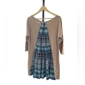 Altar’d state patchwork blue plaid boho tunic dress size Large EUC
